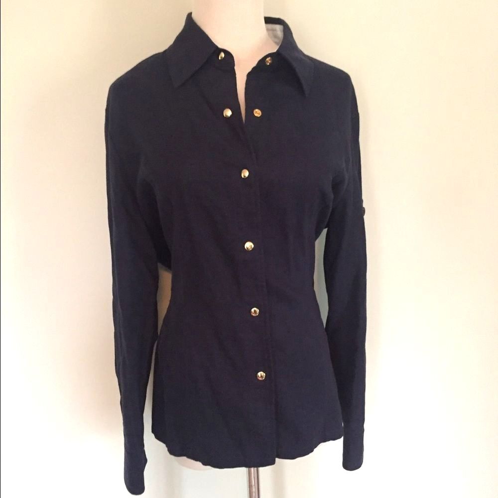[St. John Sport] Navy Linen Blend Top Sz: S